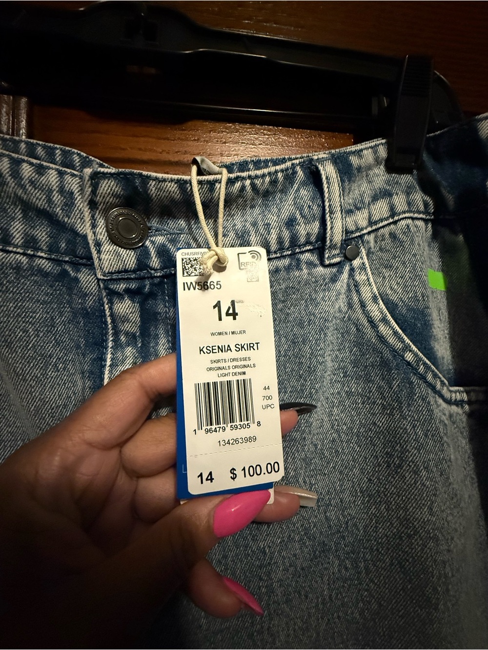 adidas Light Blue Denim Midi Skirt with Side Stripes - Picture 3 of 3